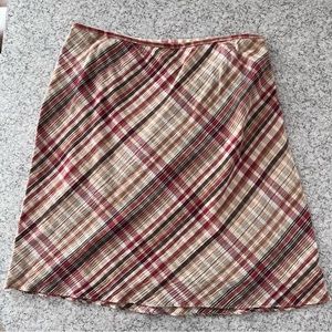 Ann Taylor LOFT Petites | Women’s Brown Plaid Skirt With Side Zipper, Size 14P